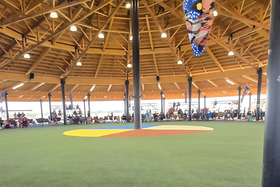 Large community pavilion with exposed wood beams