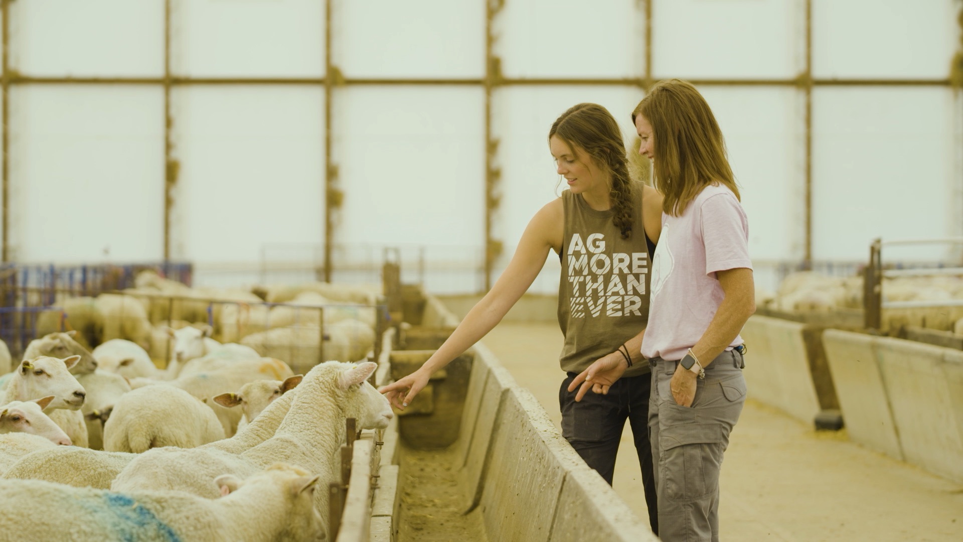 Producer Sandi Brock (right) and her daughter at their sheep farm, Shepherd Creek Farms.