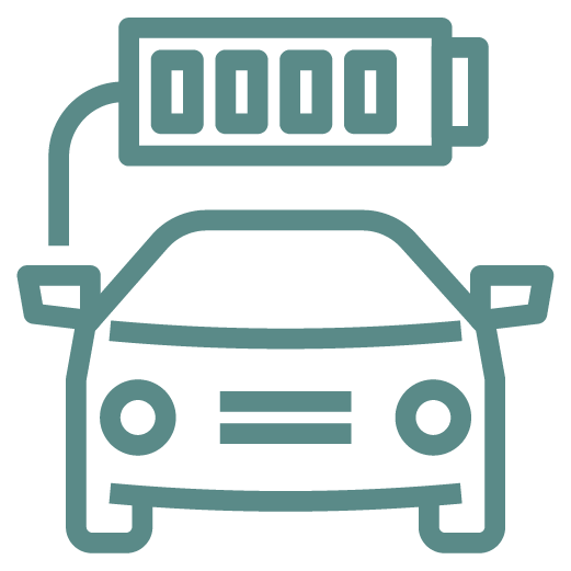 Car with battery above icon
