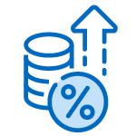 Image of coins, arrow upwards, percentage symbol