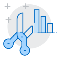 Image of scissors cutting a graph icon