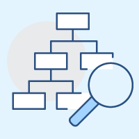 Image of organization chart and magnifying glass icon